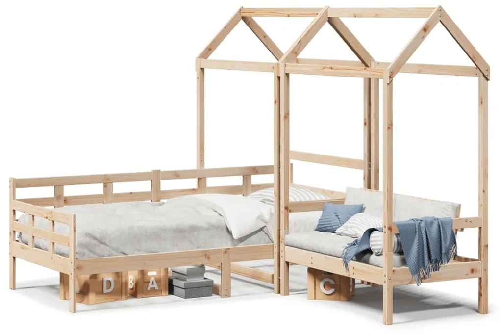 Set Dormeuse E Panca Con Tetto 90x190cm Legno Massello Di Pino /