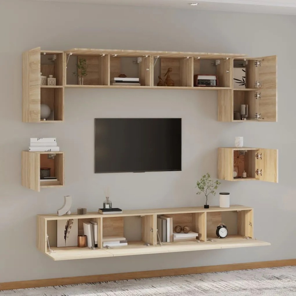 Set mobili porta tv 8pz rovere sonoma in legno multistrato