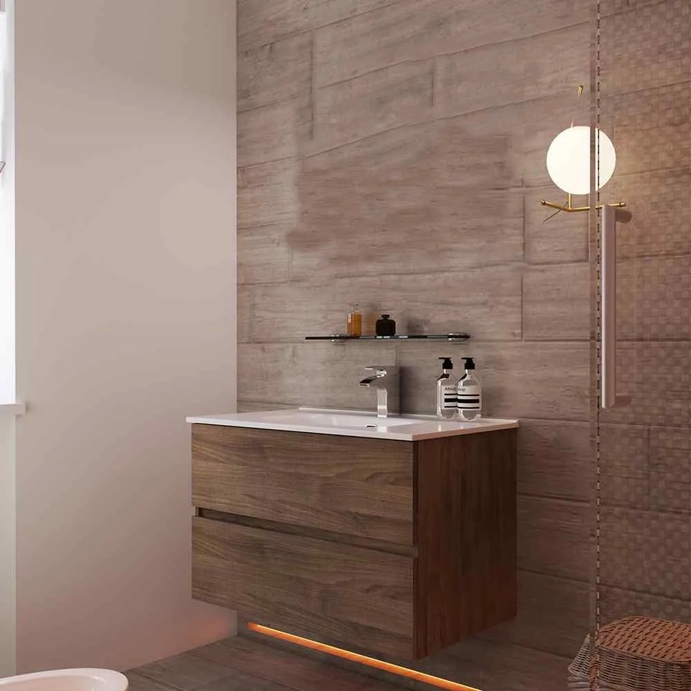 Mobile da bagno 90 cm sospeso moderno essenza noce