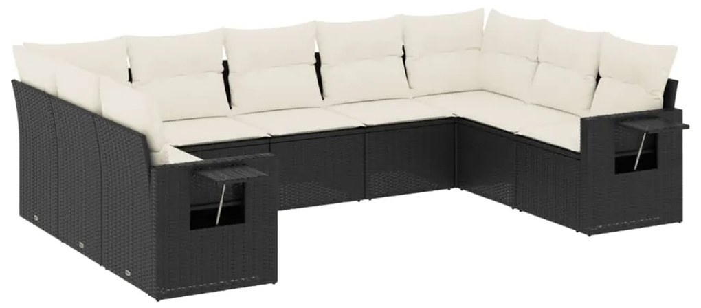 Set Divani da Giardino 9 pz con Cuscini Nero in Polyrattan