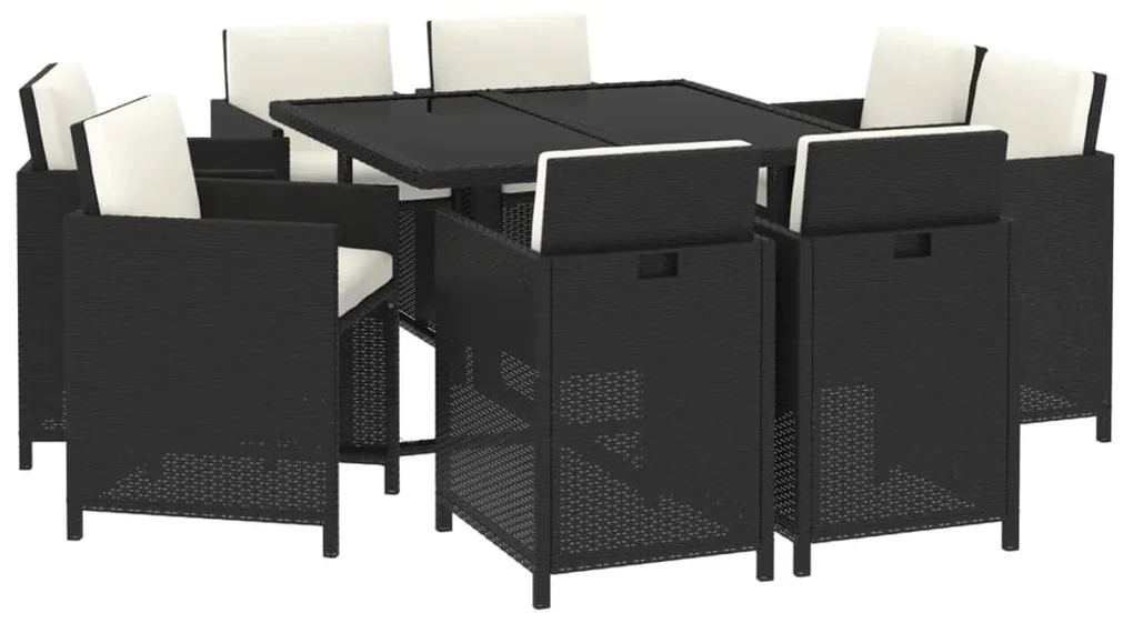 Set da pranzo per giardino 5 pz con cuscini in polyrattan nero