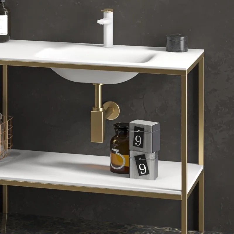 Kamalu - mobile bagno metallico a terra 175 cm con doppio lavabo net-175l