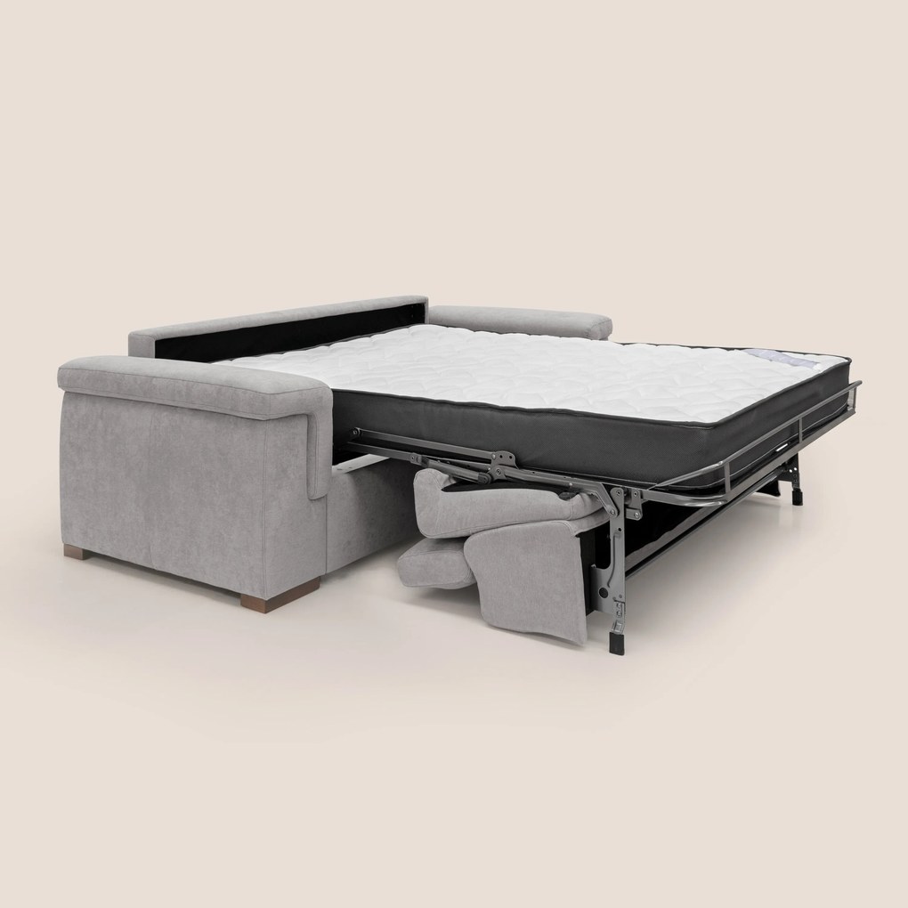 Giunone divano letto con materasso alto 18 cm e poggiatesta reclinabili in tessuto impermeabile T02 grigio chiaro