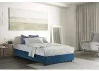 Letto matrimoniale Gioia, Letto contenitore con rivestimento in tessuto, Made in Italy, Apertura frontale, con materasso cm 140x200 incluso, Blu