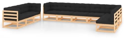 Set Divani da Giardino 10 pz con Cuscini Antracite Legno Pino