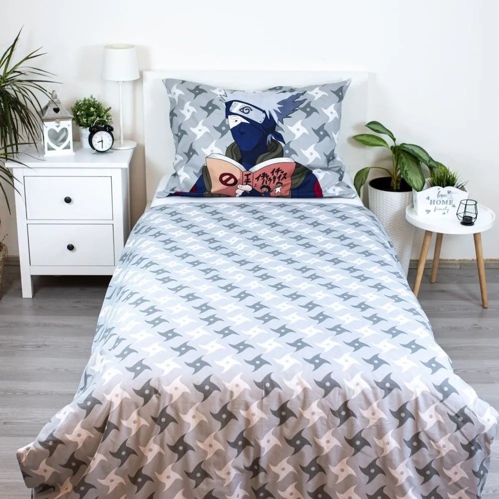 Set copripiumino e federa da bambini in cotone per letto singolo 140x200 cm Naruto "Grey" – Jerry Fabrics