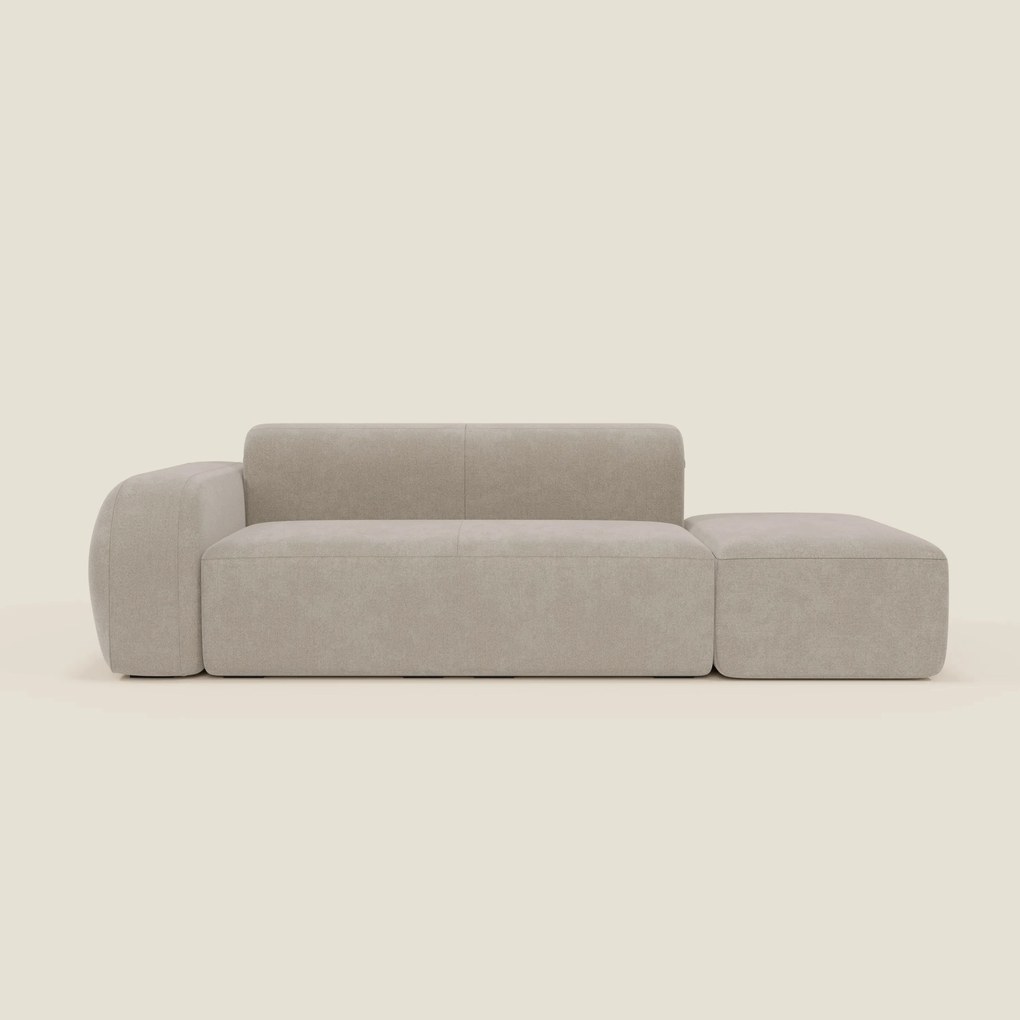 BonBon Divano modulare componibile – Composizione con pouf terminale in tessuto smacchiabile T23 panna