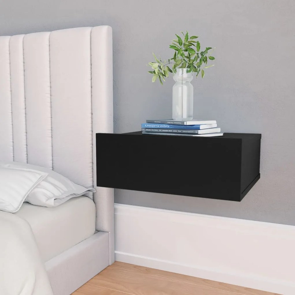 Comodini Pensili 2pz Neri 40x30x15 Cm İn Legno Multistrato /