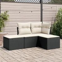 Set Divani da Giardino 4 pz con Cuscini Nero in Polyrattan 3217476