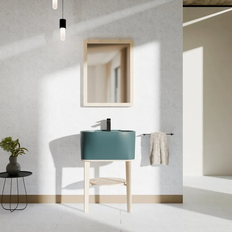 Mobile bagno da terra con lavabo L 50 x H 57 x P 41.5 cm frassino naturale e siena per vasca centrale Tina