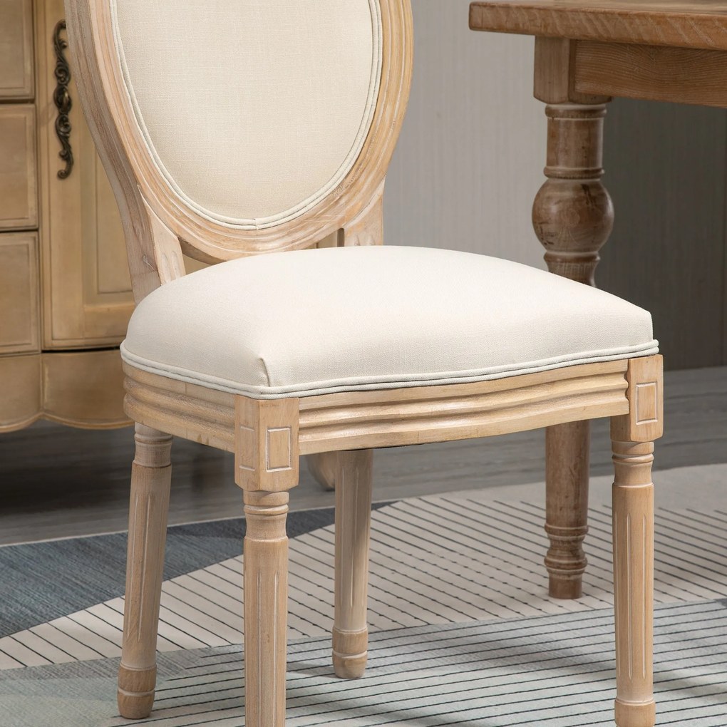 Set 2 Sedie Retrò Imbottite 49x56x96 cm in Legno e Tessuto Bianco Panna...