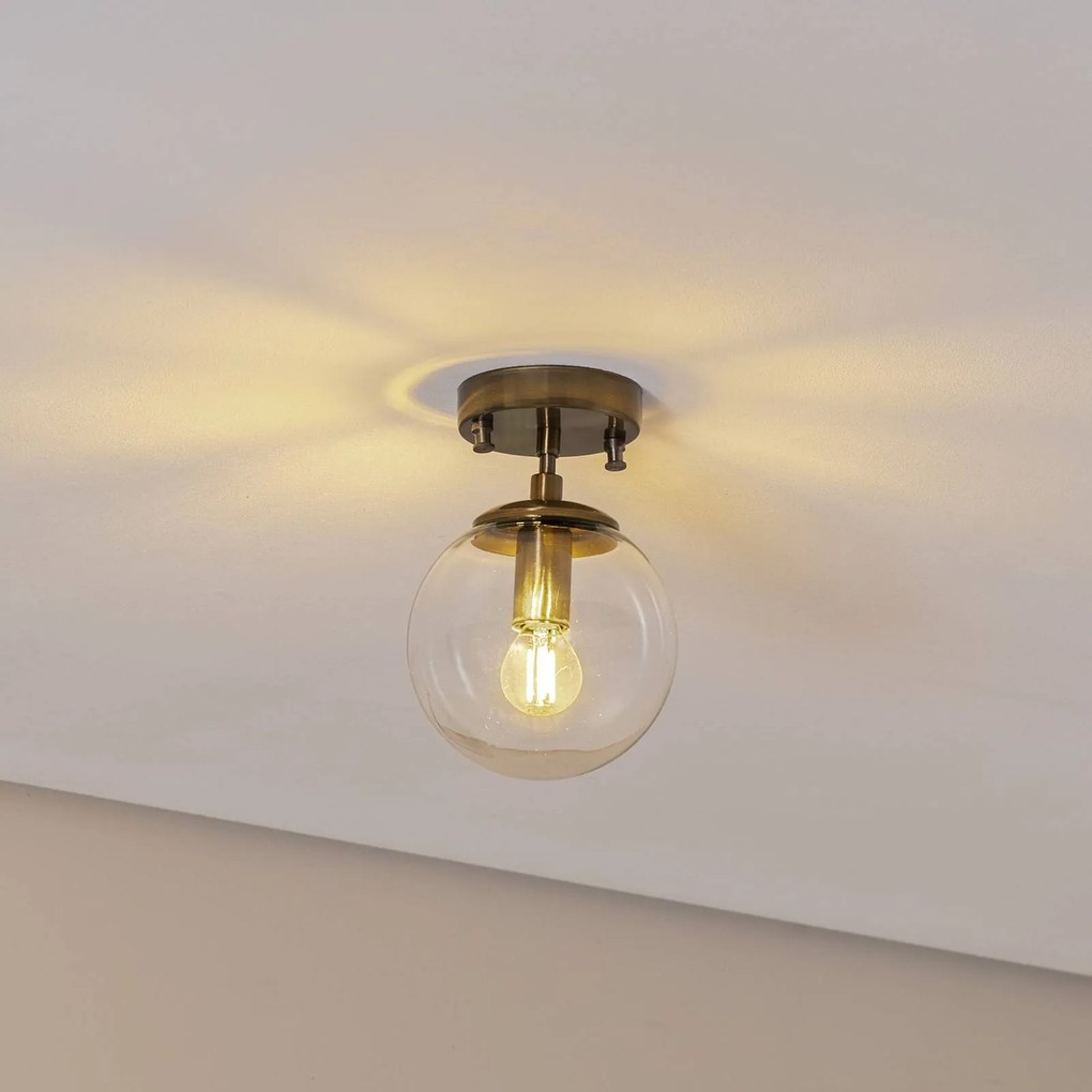 Opviq Plafoniera Atmaca 10215, color oro antico, vetro trasparente Ø 15 cm