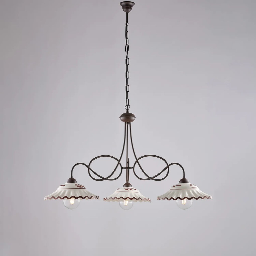 Lampadario Country Chic Bistrot 3 Luci Ruggine Con Ceramica Vietrese