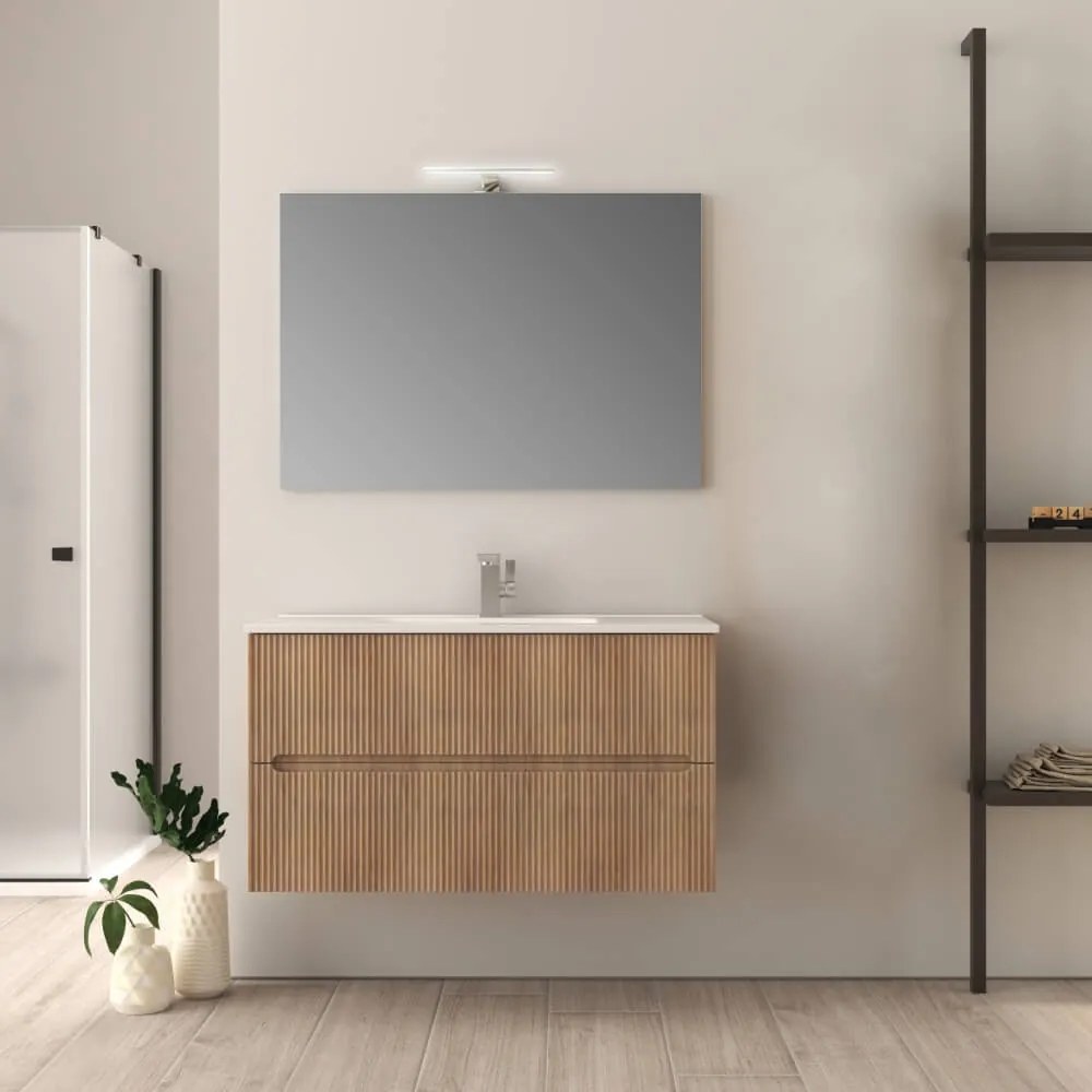 Mobile da bagno cannettato 100 cm rovere tabacco Riga