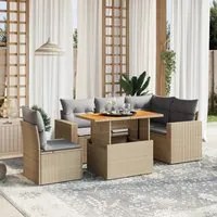 Set Divano da Giardino 6 pz con Cuscini Beige in Polyrattan 3271318