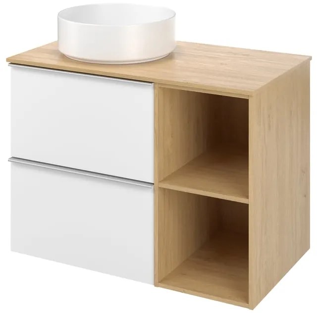 Mobile bagno sospeso con lavabo e organizer per cosmetici, top incluso L 80 x H 55 x P 45 cm bianco e miele in truciolare 2 cassetti per vasca centrale Modern