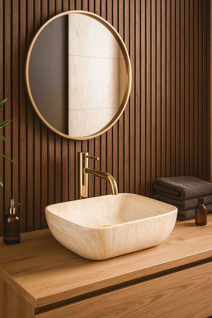 Lavabo da appoggio Rea Freja Travertine Matt