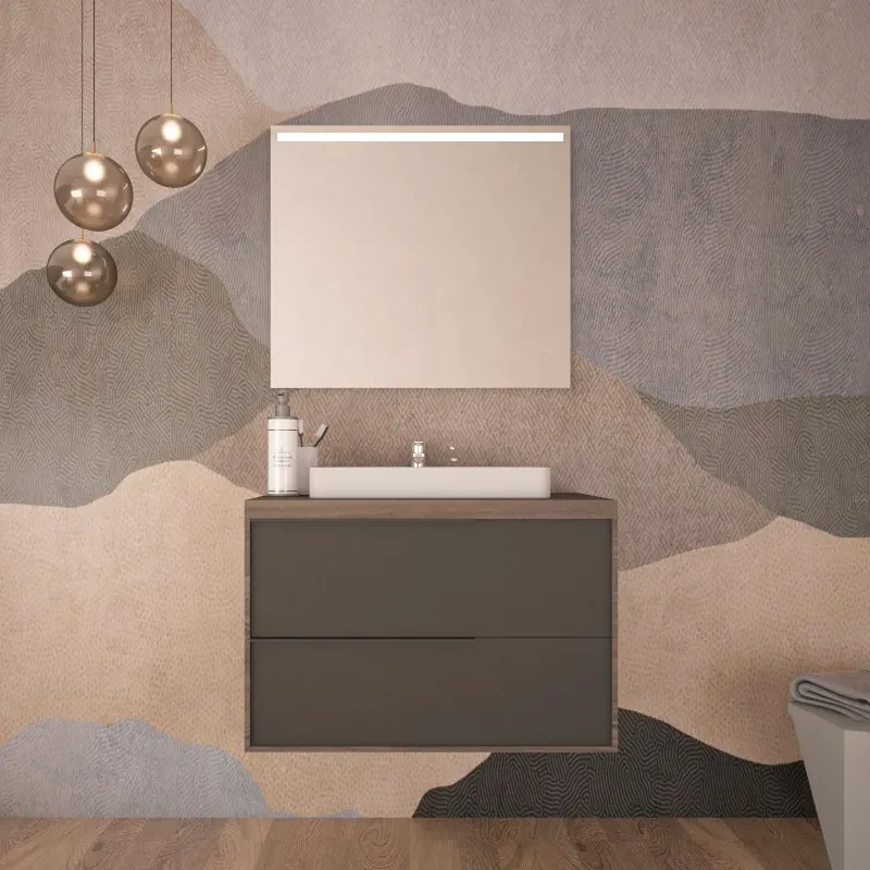 Mobile bagno con specchio legno chiaro e nero 60 cm TERUEL 