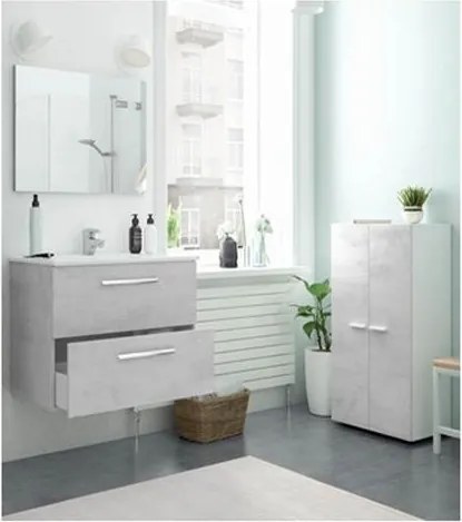 Mobile bagno sospeso 80 cm con lavabo e specchio color cemento - Aruba 99134