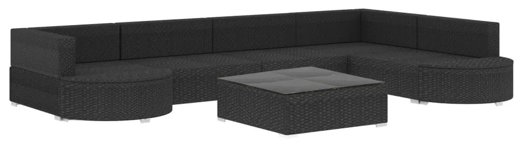 Set divani da giardino 8 pz con cuscini in polyrattan nero