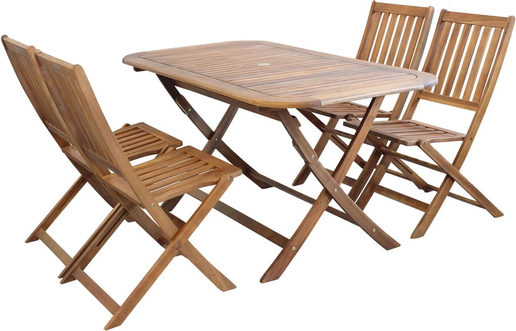 SOLEA - set tavolo in alluminio e teak cm 150 x 80 x 74 h con 4 sedie Dresda