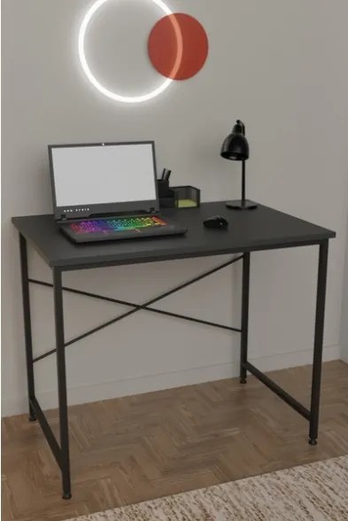 Scrivania Stile Industrial Ferro E Legno 90x60x73 Adam Antracite