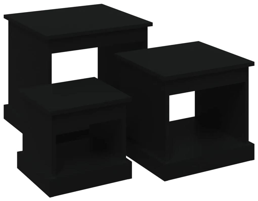 Tavolini impilabili 3 pz neri in legno multistrato