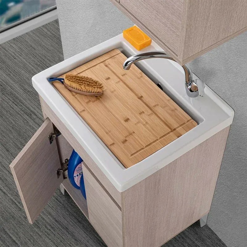 Mobile lavatoio 60x50 cm rovere chiaro con vasca in ceramica Way
