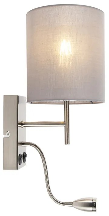 Applique moderna in acciaio con paralume in cotone grigio - Stacca