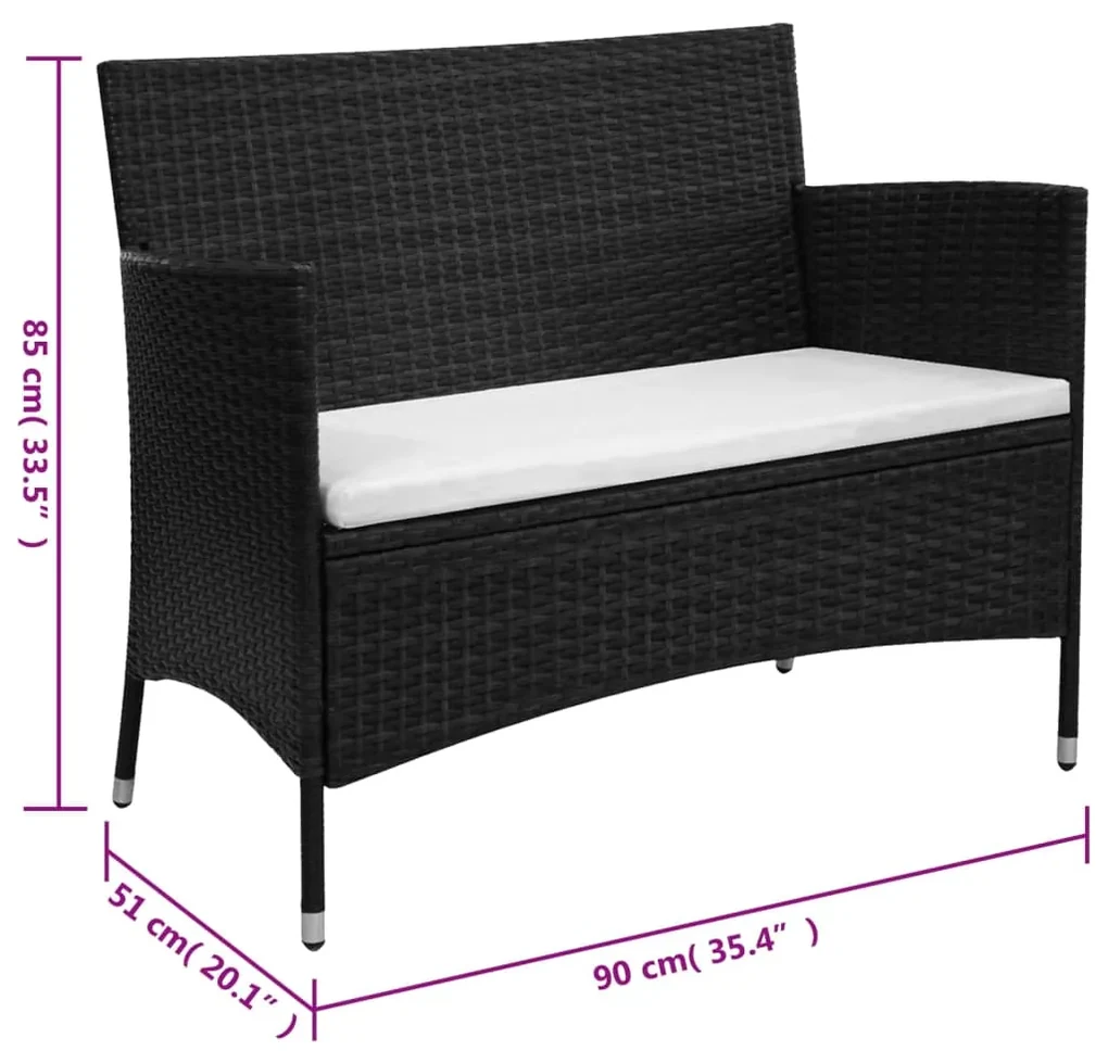 Panchina da giardino 90 cm in polyrattan nera