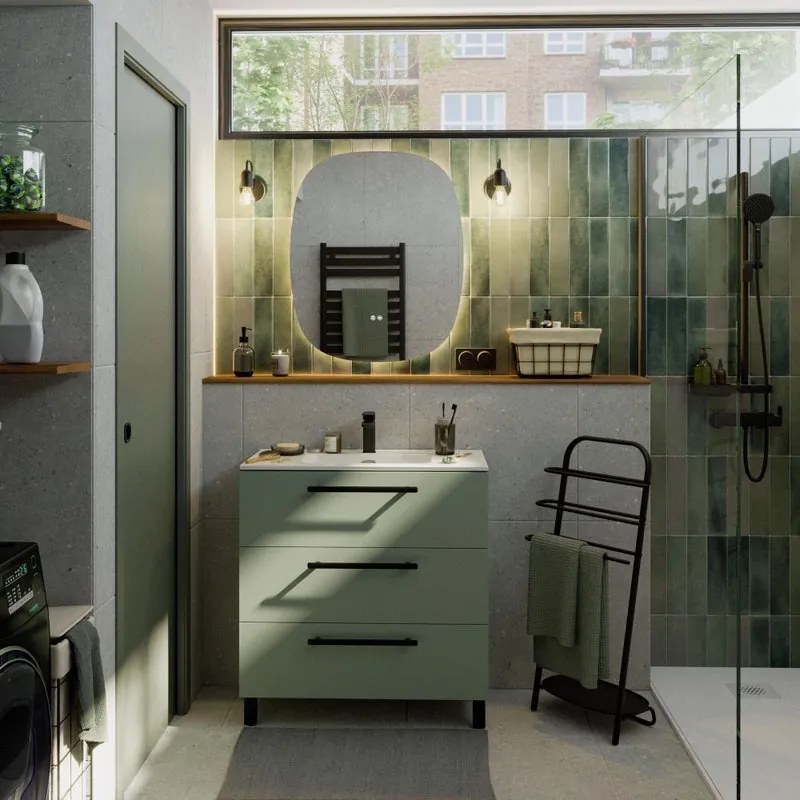 Mobile bagno a terra con lavabo L 80 x H 73 x P 45 cm verde matt truciolare 3 cassetti