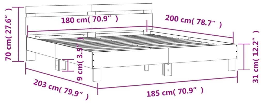 Giroletto con Testiera Rovere Fumo 180x200 cm Legno Multistrato