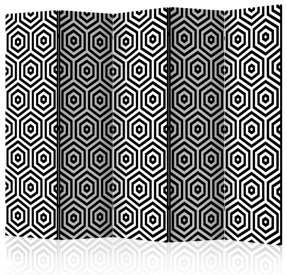 Paravento separè Ipnotico Bianco Nero II (5-parti) - motivo geometrico