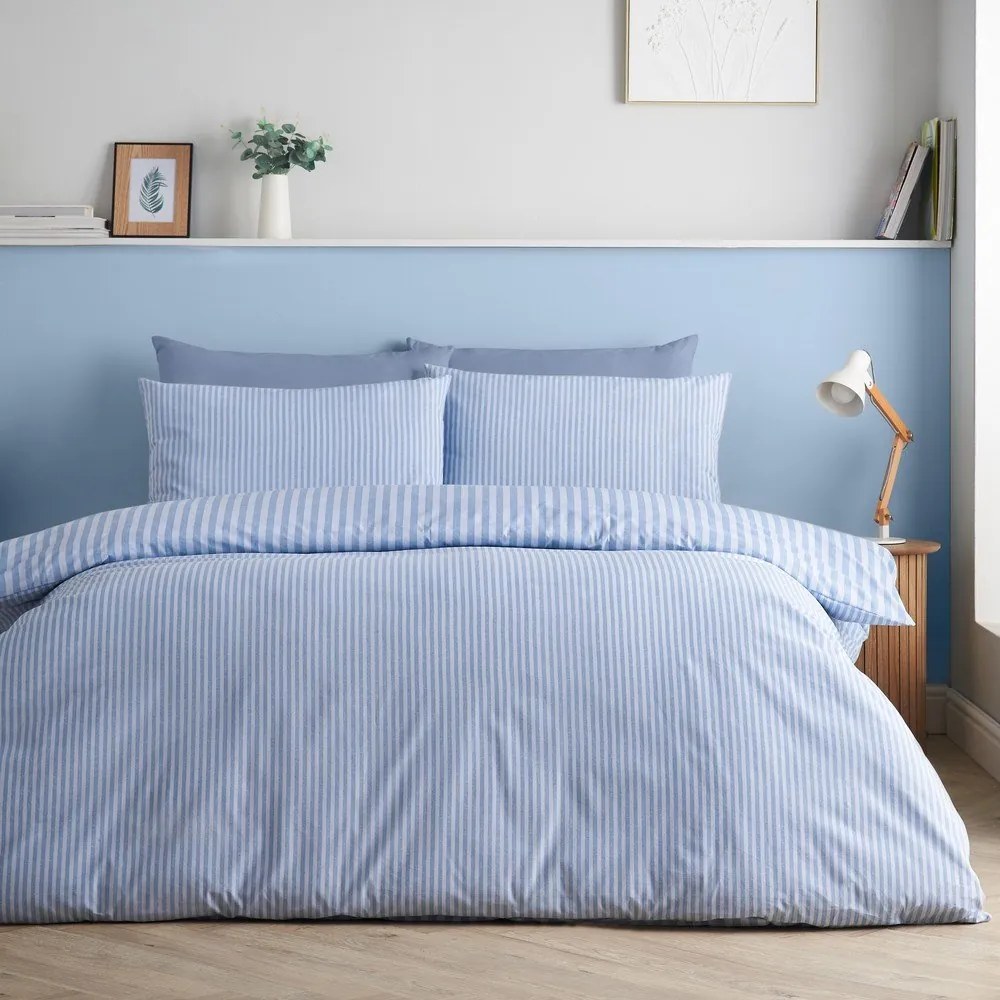 Set copripiumino e federa blu per letto singolo 135x200 cm Epping Textured Stripe – Catherine Lansfield