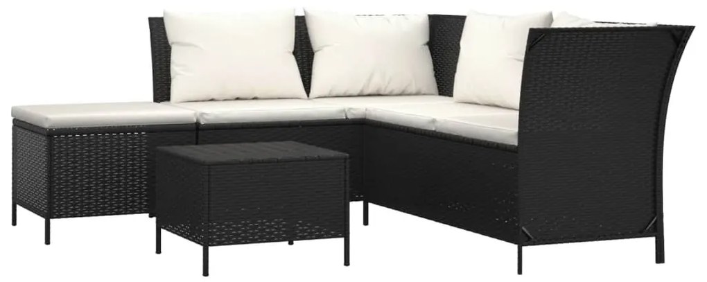 Set divani da giardino 4 pz con cuscini nero in polyrattan