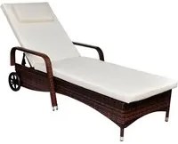 Lettino Prendisole con Cuscino e Ruote in Polyrattan Marrone cod mxl 18463