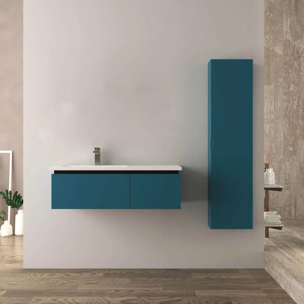 Mobile da bagno blu petrolio 100 cm Mono Slide