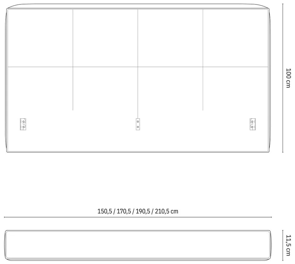 Testiera grigio scuro imbottita 249x100 cm Darren – Micadoni