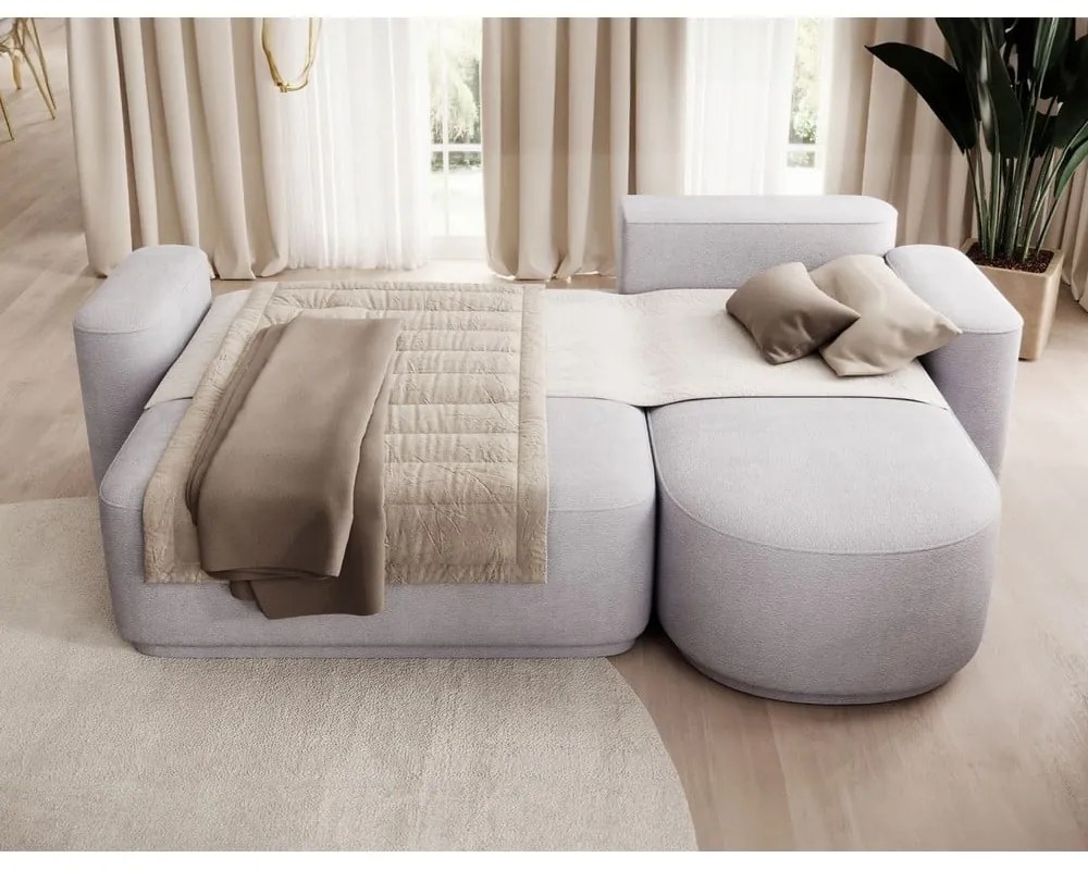 Divano angolare grigio chiaro allungabile/con contenitore (con penisola a destra/con chaise lounge) e rivestimento in ciniglia Aurumm – ELTAP