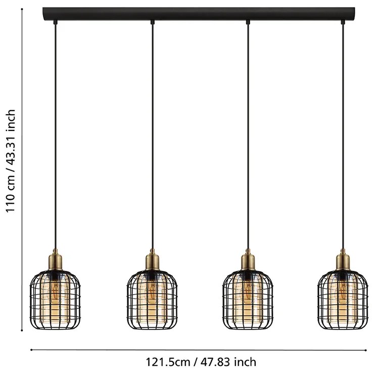 Lampadario Moderno Chisle 4 Luci Acciaio Nero