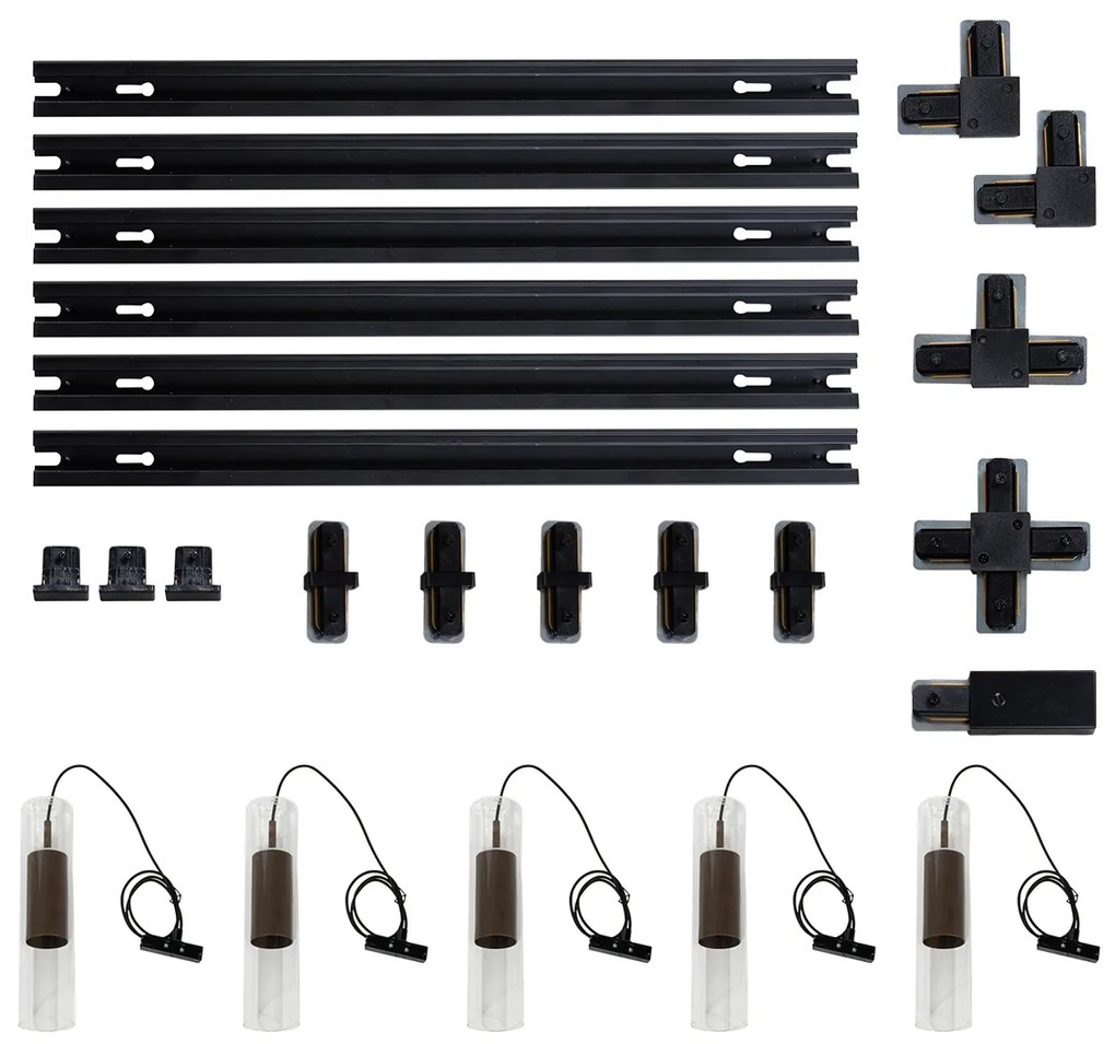 Sistema di illuminazione su binario moderno con 5 luci a sospensione bronzo scuro monofase - Iconic Lloyd