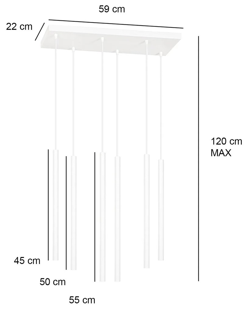 Lampadario 6 Luci Moderno Selter Acciaio Nero E Paralumi A Cilindri Sottili