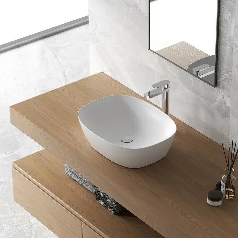 Lavandino da appoggio ovale 50x38 cm bianco opaco Tokyo