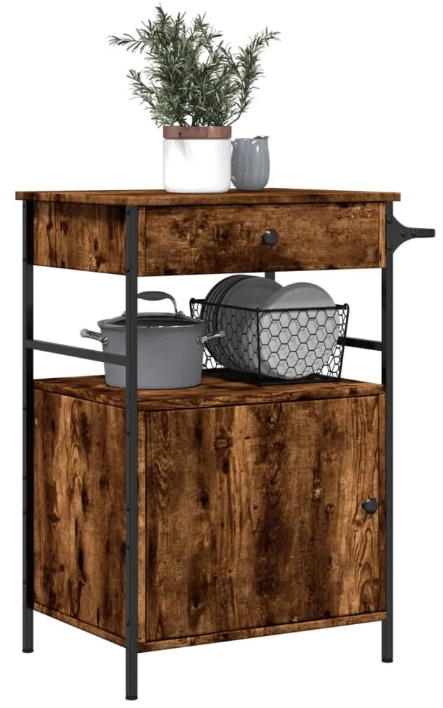 Carrello da cucina rovere fumo 56x43x89,5 cm legno multistrato
