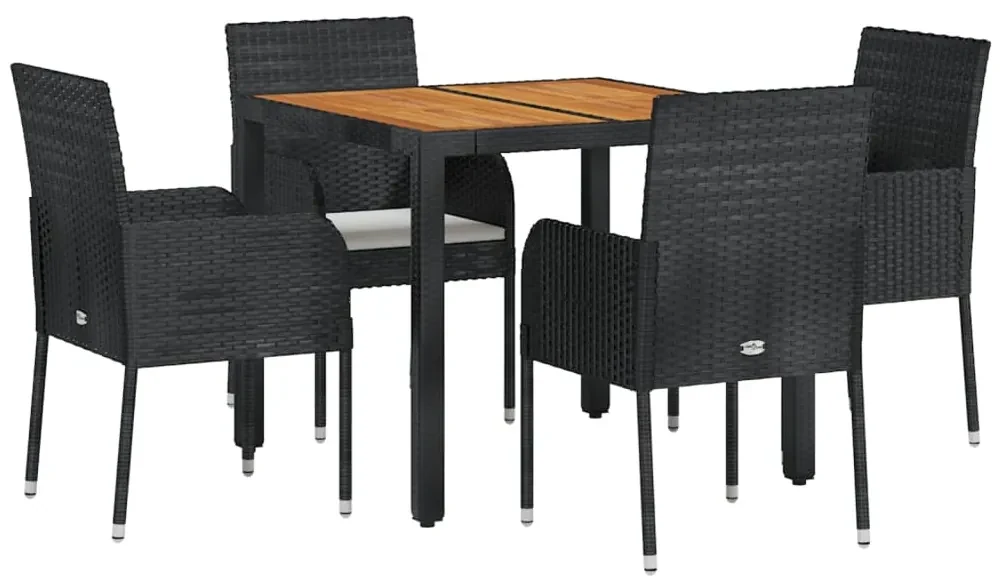 Set da pranzo da giardino 5 pz nero con cuscini in polyrattan