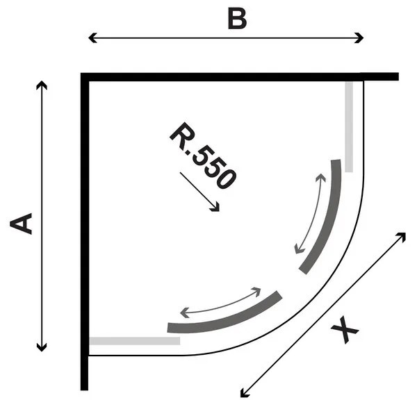 Kamalu - box doccia semicircolare 90x90 finitura argento opaco | ke-2000a