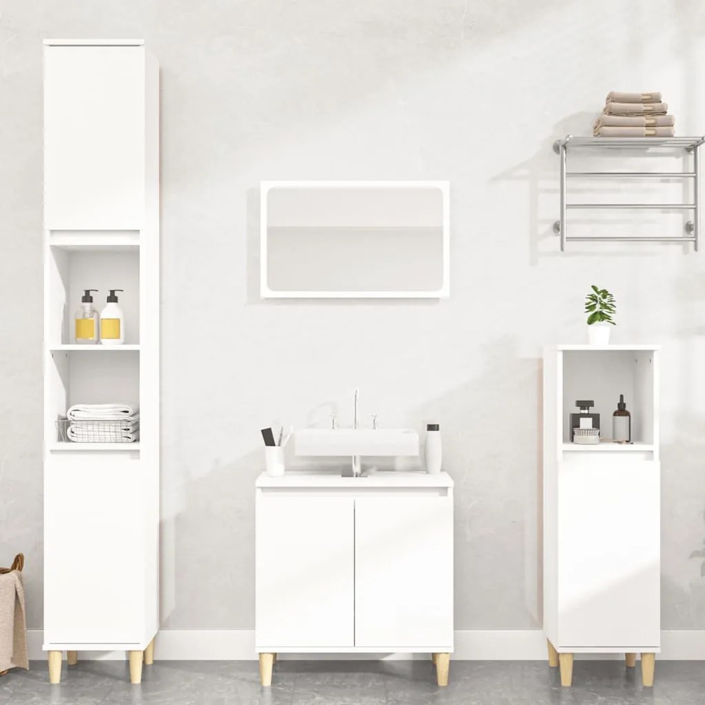 Set Mobili Da Bagno 3 Pz Bianco İn Legno Multistrato /