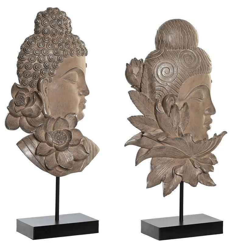 Statua Decorativa DKD Home Decor 23 x 8 x 42 cm Nero Marrone Buddha Orientale (2 Unità)