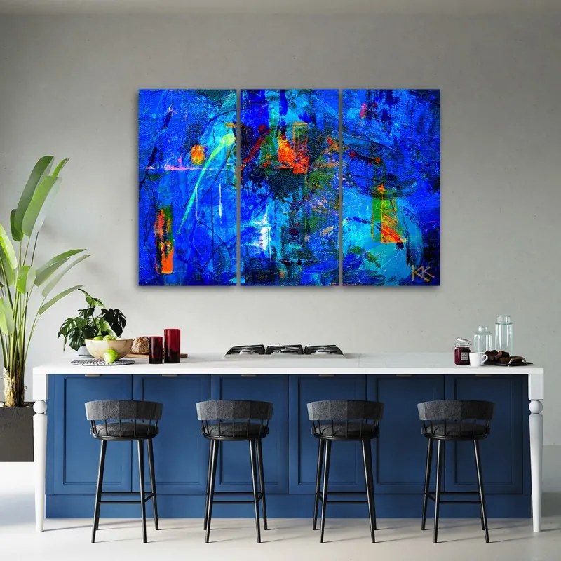 Quadro su tela 3  pannelli, Mano di astrazione blu pinto  Dimensioni 120x80