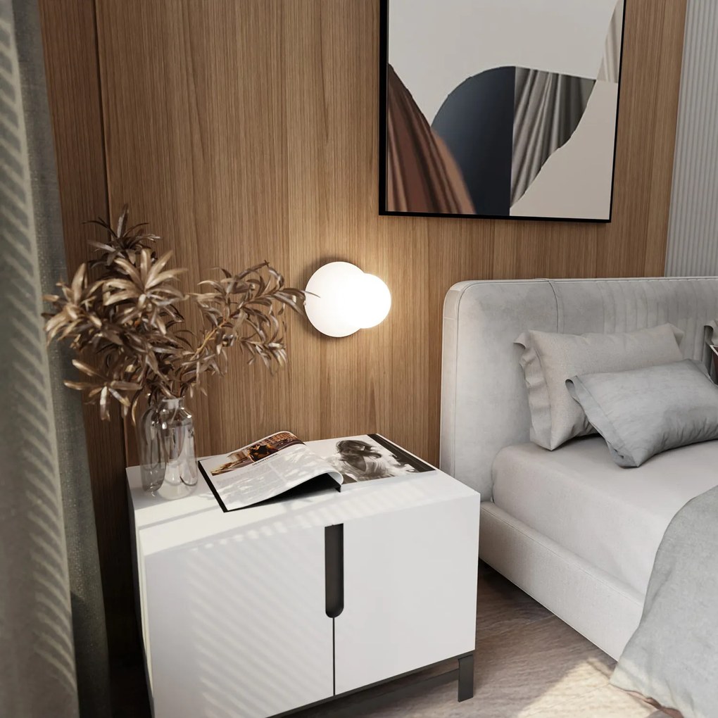 Lampada Da Parete Contemporanea Ippolita 1 Luce In Acciaio Bianco E Vetro Opalino